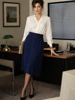 Vintage Polyester Pleated Secretary Uniform Style Skirt